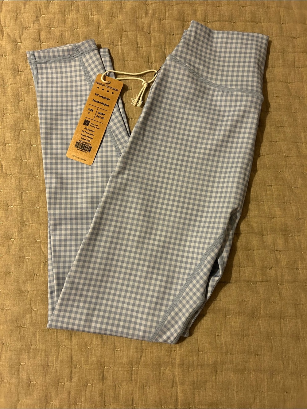NWT Acta Wear Blue Gingham Leggings Size Small 26 Inch Inseam